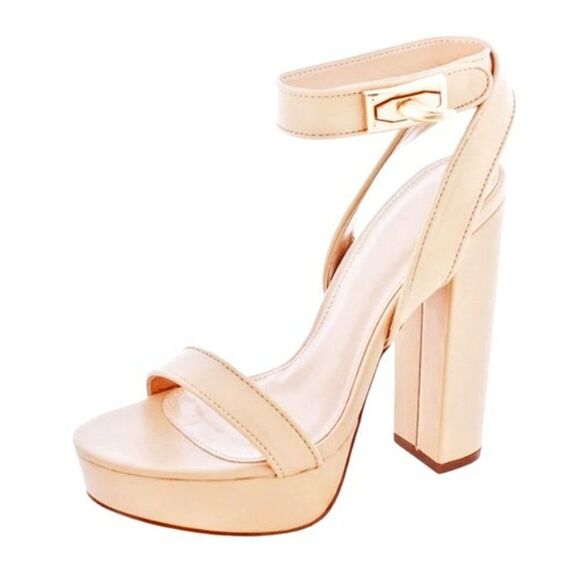 NUDE FAUX LEATHER PLATFORM SANDAL - Picture 1 of 6
